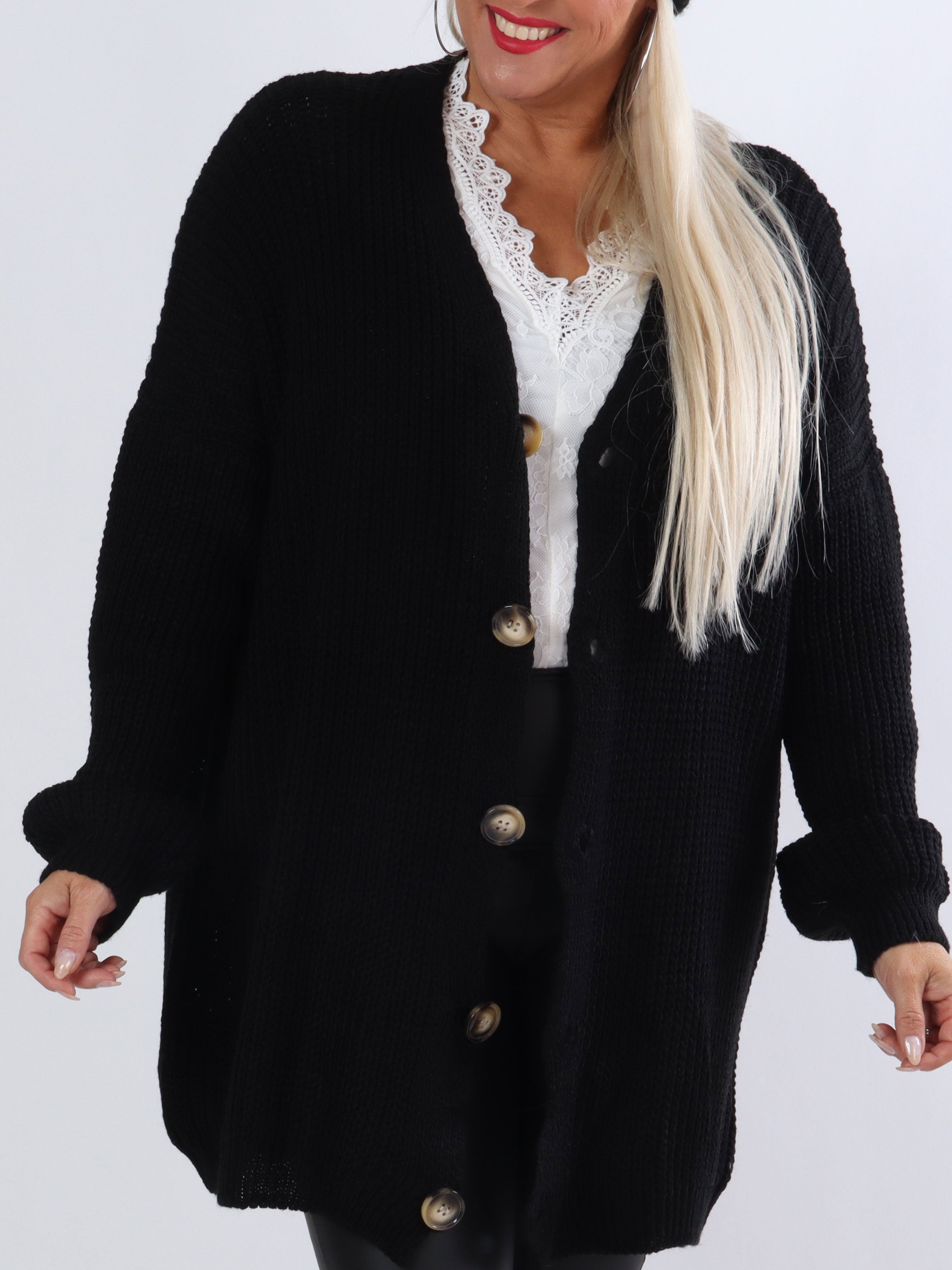 Millymy - Plus size kofta i stickad modell med stora knappar - Camel